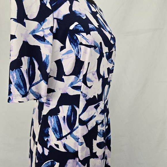 LONDON STYLE Navy Blue Lavender Floral Half Sleeve Midi Cocktail Dress - Picture 3 of 9